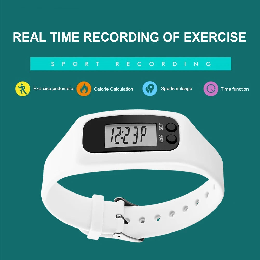 LED Pedometer Bracelet Walking Running Pedometer 12/24H Time Display Silicone Step Tracker Multi-Function for Outdoor Sports
