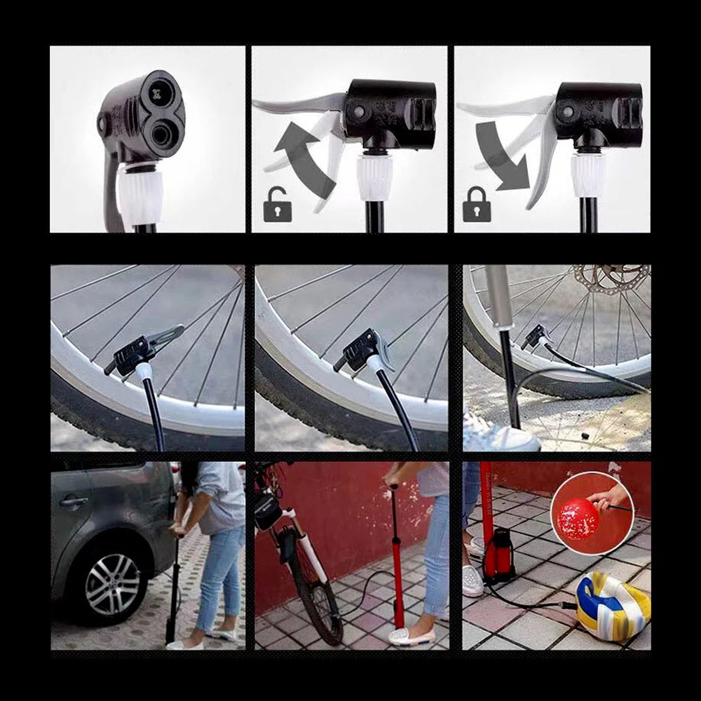 160PSI Bike Air Pump with Gauge Presta & Schrader Valves Bicycle Floor Pump Tire Tube Inflator with Multifunction Ball Needle Bi