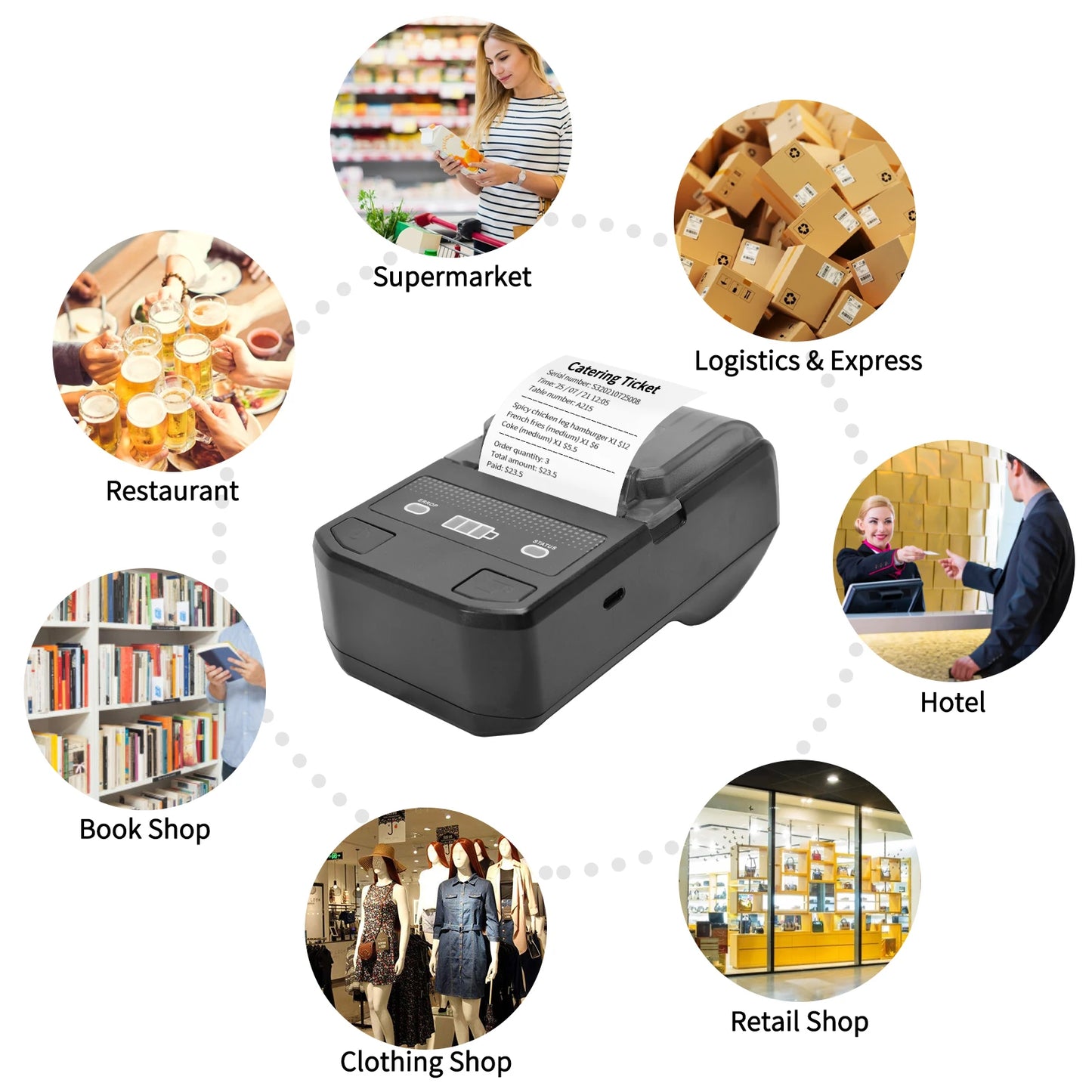 Portable 58mm Thermal Label Maker Wireless BT Mini Label Printer Barcode Printer w/Rechargeable Battery for Android iOS Windows