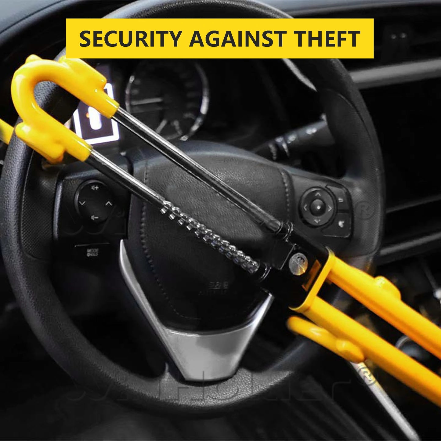Heavy Duty Steering Wheel Lock High Security Anti Theft Twin Bar Hook Car Van Adjustable Locking and with 2 Keys