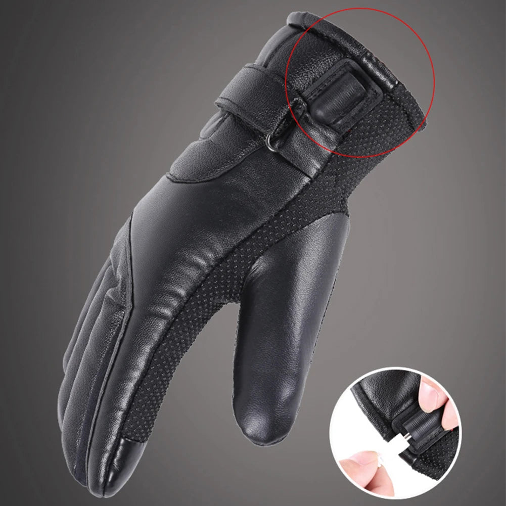 USB Heated Gloves Waterproof Thermal Heated Gloves PU Leather Heating Gloves Soft Winter Outdoor Warm Gloves for Off Road Skiing