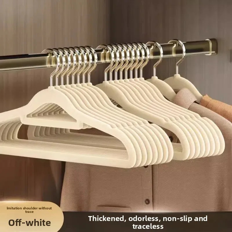 Home Use Flocking Clothes Hanger Anti-Slip Shirt Drying Rack Store Shoulder Corner Seamless Hanging Closet Storage Tool