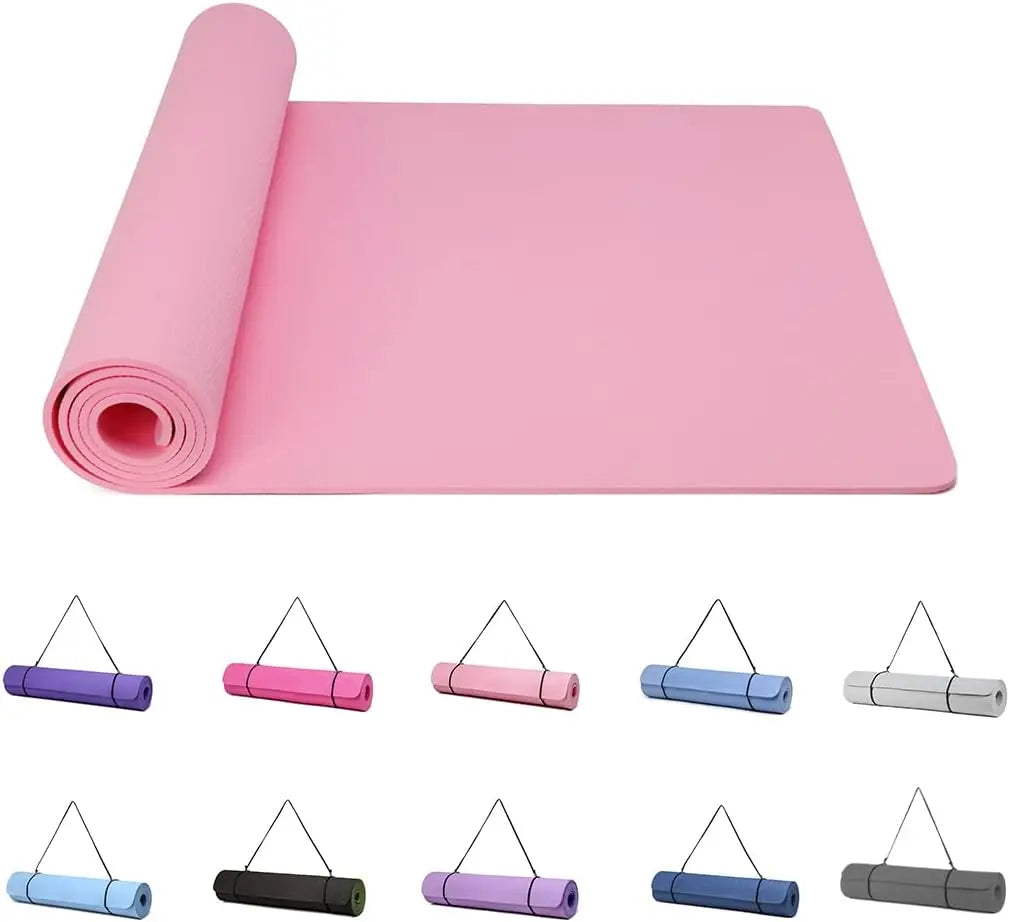 Good Nite Yoga Mat Gymnastics Pilates Exercise Mat for Women Non-Slip Thick 6mm with Carry Strap Tpe 183 x 61 x 1cm