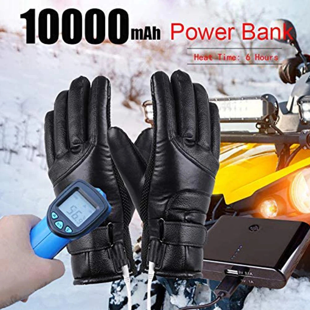 USB Heated Gloves Waterproof Thermal Heated Gloves PU Leather Heating Gloves Soft Winter Outdoor Warm Gloves for Off Road Skiing