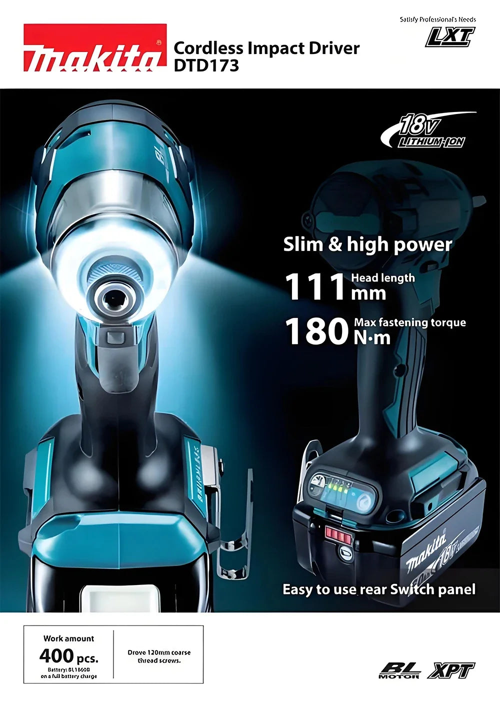 Makita DTD173 bule (EU-Plug) 18v Brushless Lithium-ion Impact Driver Power Tool Multifunctional Tool, Drill Bit, Power Tool