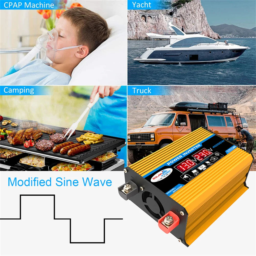 4000W Car Power Inverter DC 12V to AC 220V/110V Dual LCD Digital Display Voltage Transformer Car Charger Converter Adapter