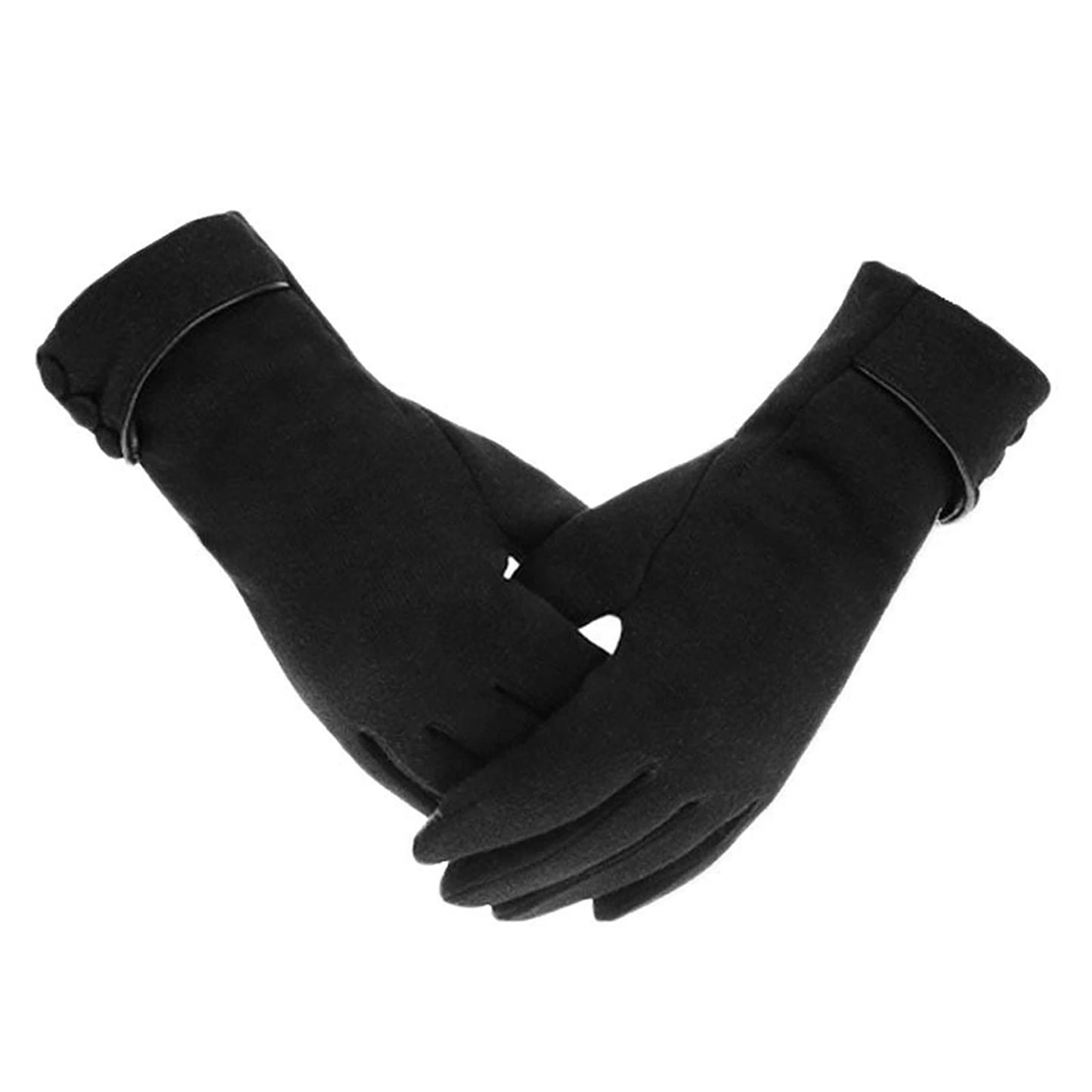 Windproof warm fleece gloves for women, touch screen, all sizes black
