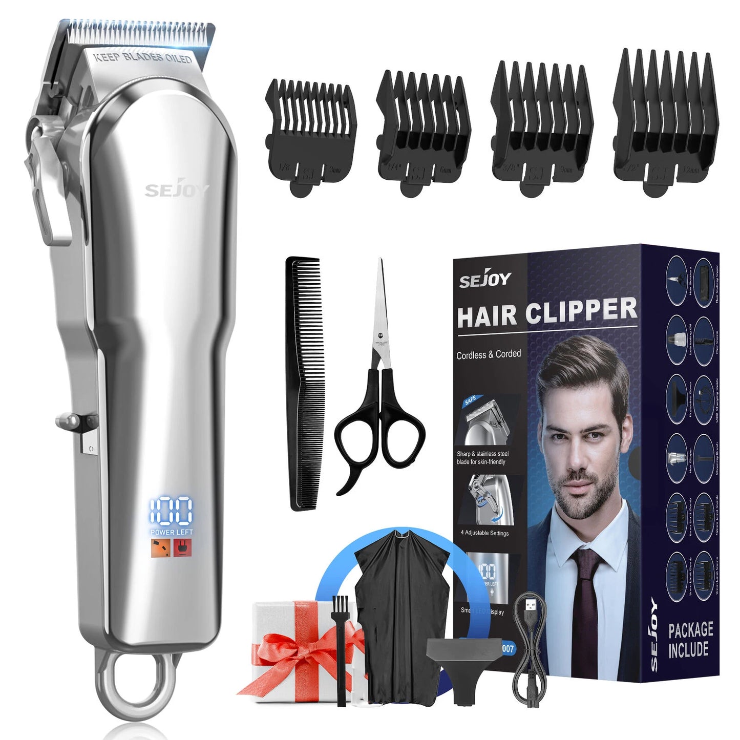 Sejoy Men's Hair Trimmer Multifunction Hair clippers for Body Head Hair Electric Beard Trimmer Shaver Rechargeable Grooming Kit