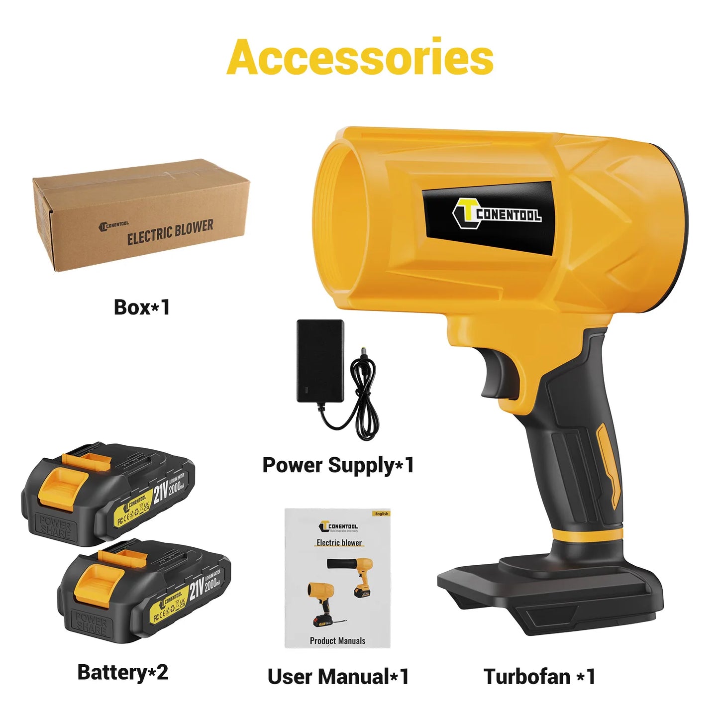 CONENTOOL 62500RPM Cordless Electric Turbo Blowers Jet Fan 200M/S Handheld Leaf Blower Dust Blowing for Makita 18V Battery Pin