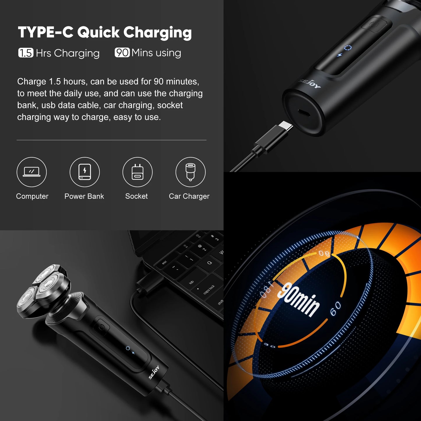 Sejoy Shaver Barber for Men 5 in 1 Electric Razor Rechargeable with Beard Trimmer Lithium Battery Portable Shavers for Travel