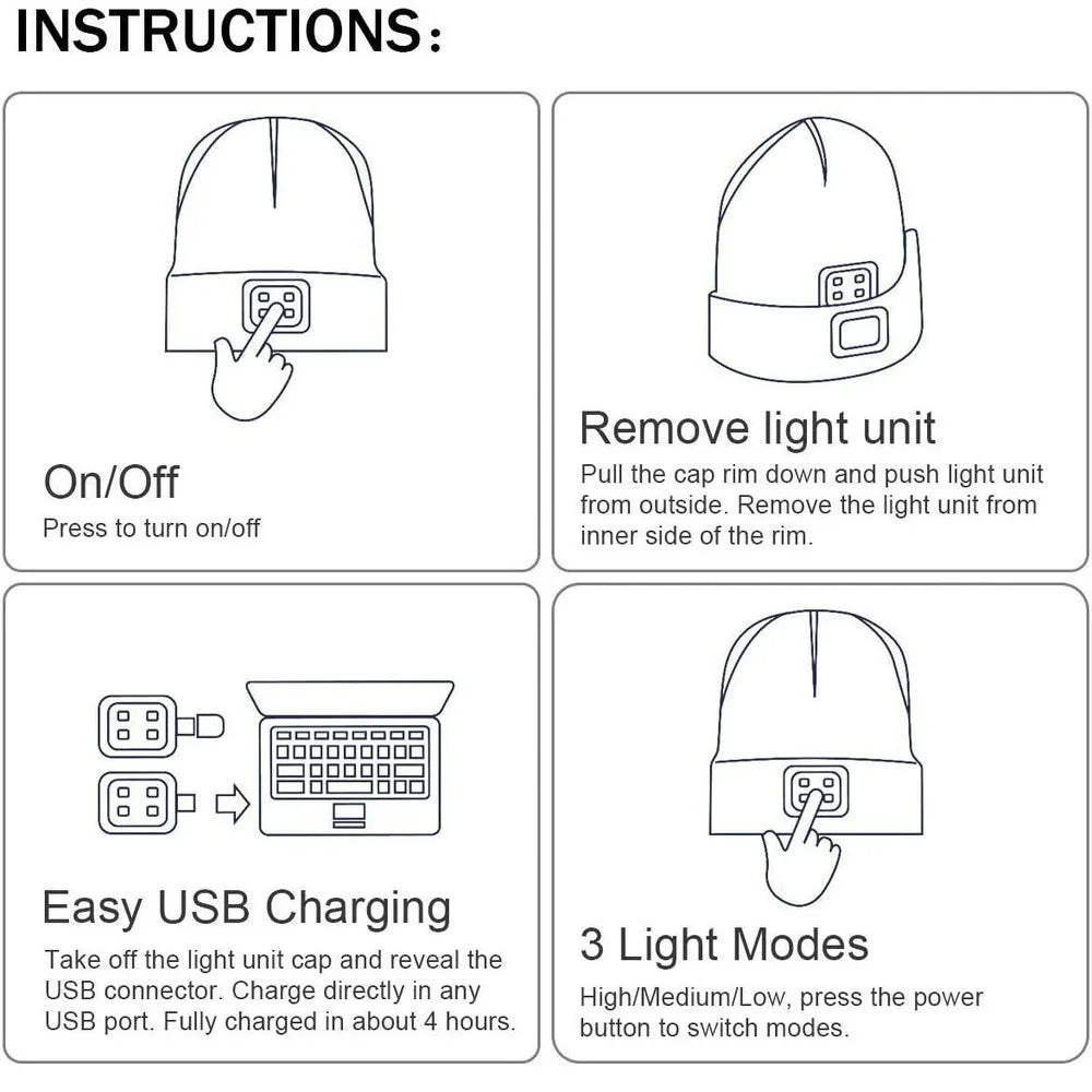 Unisex Winter Knitted Knit Hat Beanie Cap Comfy Woolly Warm Plain LED Head Torch