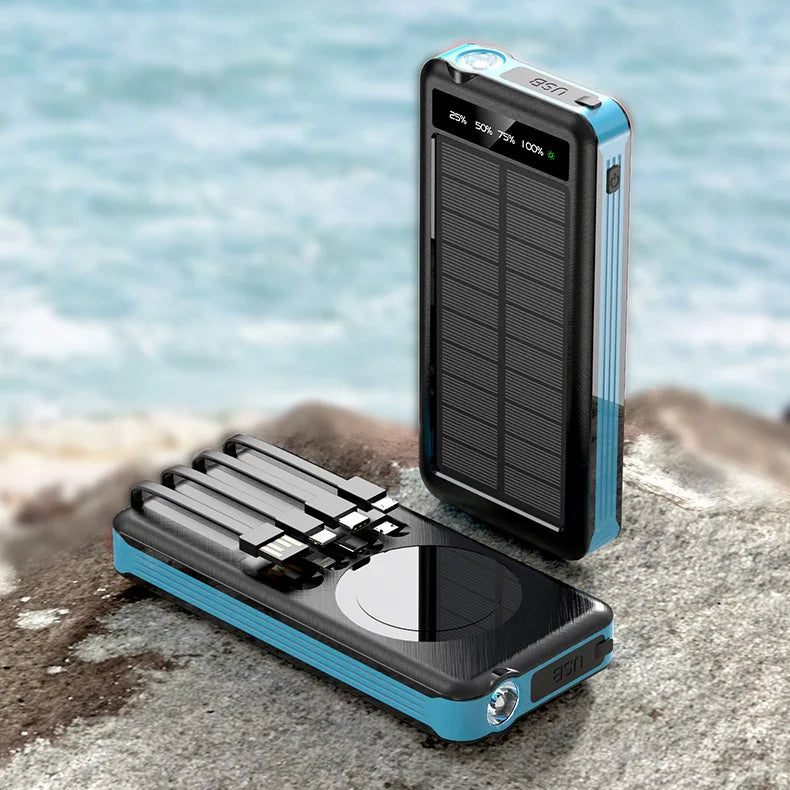 50000mAh Portable Solar Power Bank PD22.5W Ultra Fast Charging Built-in Four Wire PowerBank for IPhone Huawei Samsung