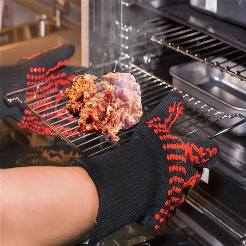 1pc Heat Resistant Oven Gloves Cut Resistant Non-Slip Silicone BBQ Gloves for Kitchen Grill Camping Cookware