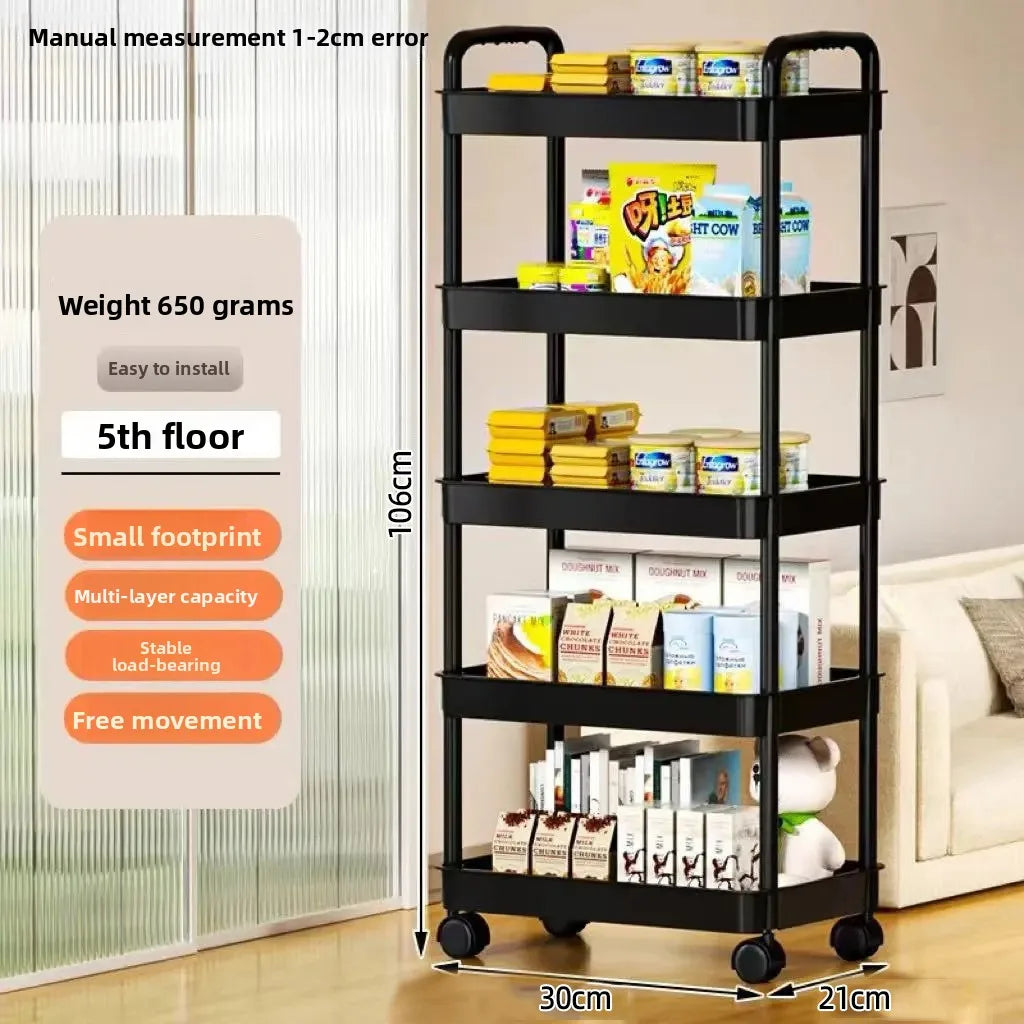 5-layer Kitchen Storage Shelf,mobile Trolley,floor Standing Multi-layer Storage Rack,For Bookshelf,snacks, fruits and Vegetables