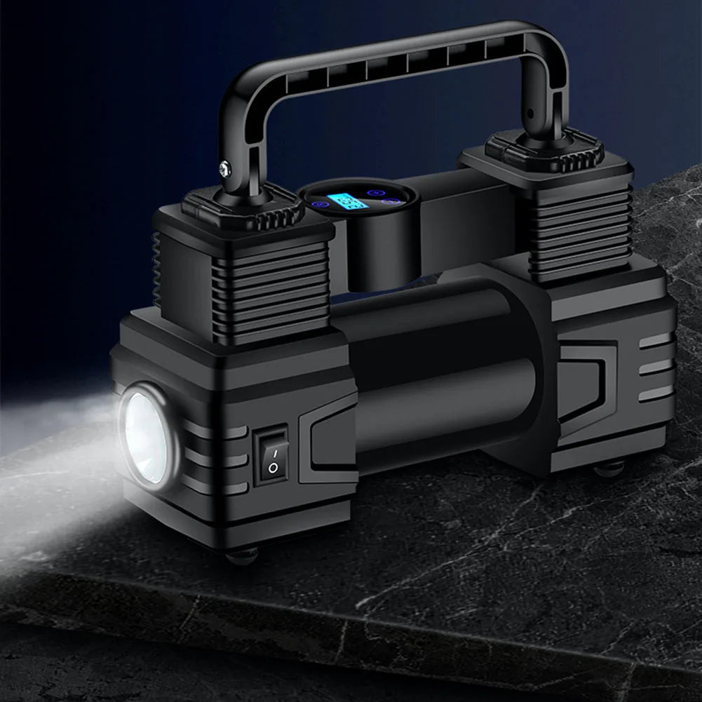 12V 150PSI Mini Air Compressor Dual Cylinder with LED Light Heavy Duty Tire Inflator Car Electric Air Pump Auto Inflatable Pump