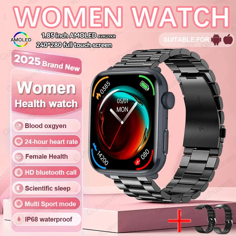 2025New NFC Smat Watch Women 1.85-inch Blood Pressure Heart Rate Bluetooth Call Female Health Smarwatches Ladies For Android IOS