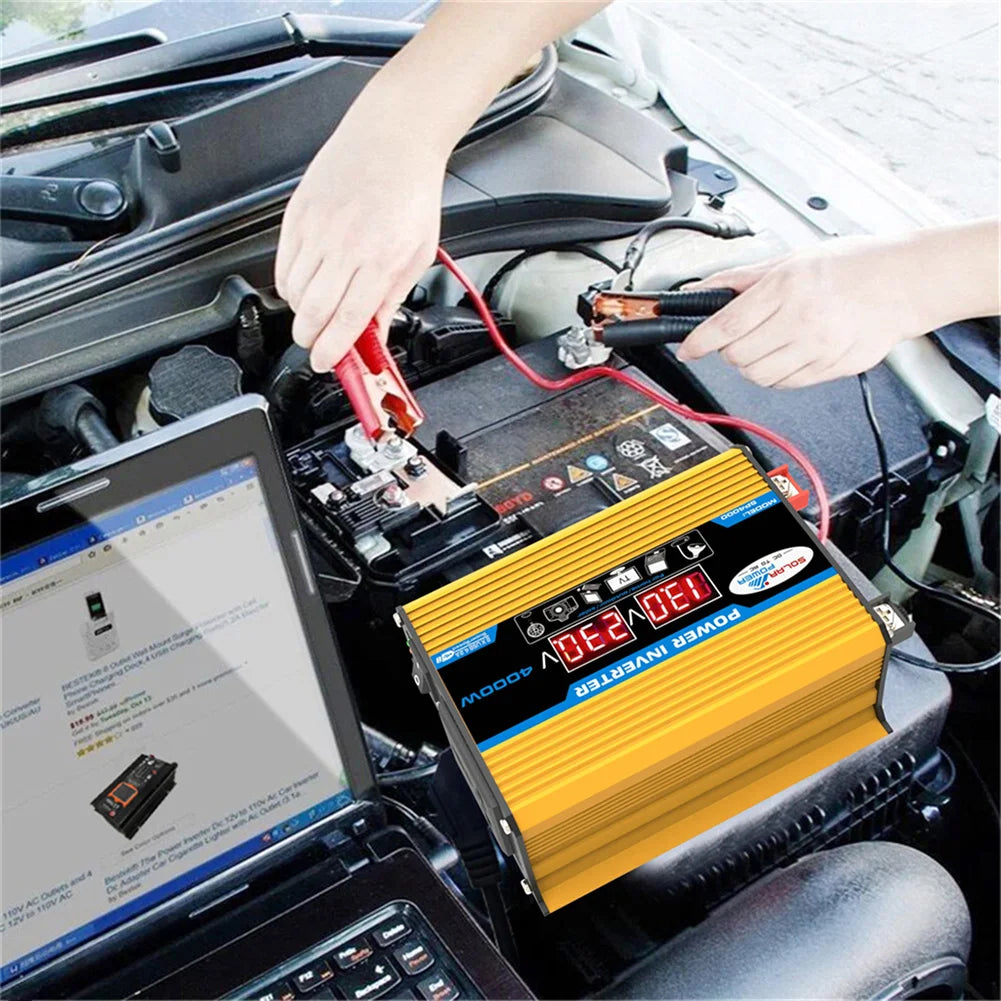 4000W Car Power Inverter DC 12V to AC 220V/110V Dual LCD Digital Display Voltage Transformer Car Charger Converter Adapter
