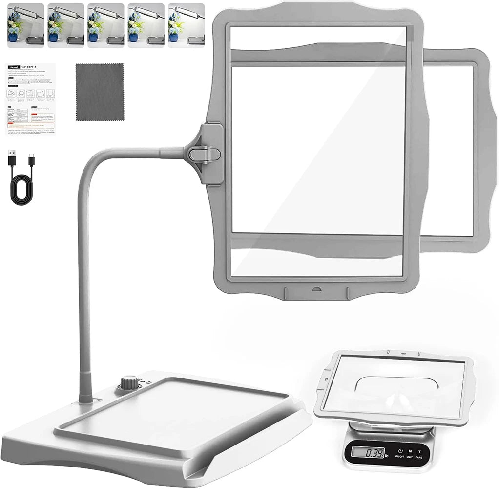 10X Rechargeable Full Page Magnifier,Large Len Magnifying Glass with 50 LED Lights & 3-IN-1 Gooseneck for Seniors Close Work