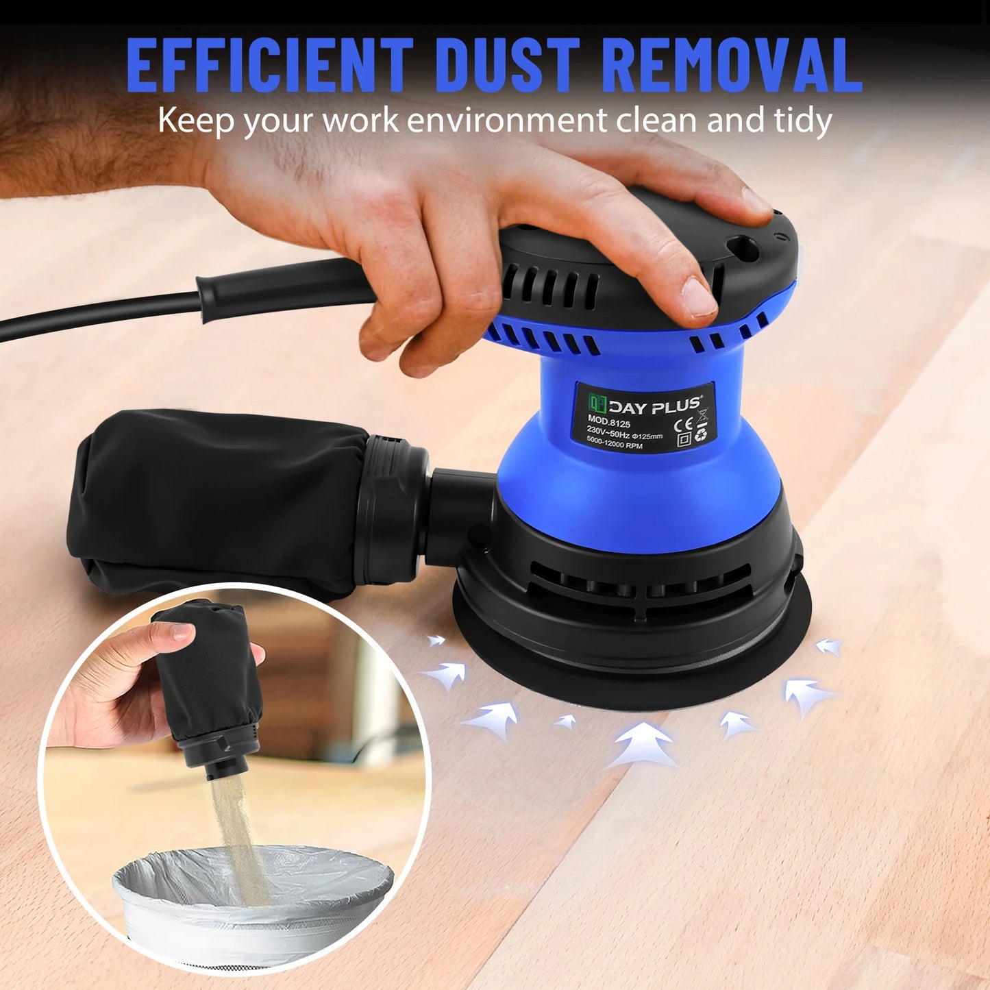 Electric sander, 6-speed track-type sander, suitable for sanding and polishing wood, furniture, metal and car surfaces