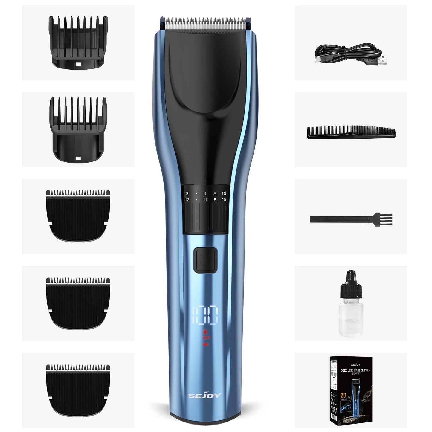 Sejoy Electric Hair Clipper For Men, 20 Gears Adjustable Hair Cut Machine Hair Trimmer Professional Rechargeable Hair Cut Barber