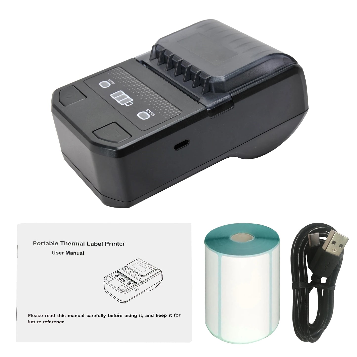Portable 58mm Thermal Label Maker Wireless BT Mini Label Printer Barcode Printer w/Rechargeable Battery for Android iOS Windows