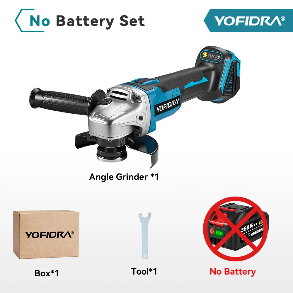 YOFIDRA 125mm M14 Brushless Angle Grinder Cutting Machine Cordless Electric Angle Grinder Power Tools for Makita 18V Battery Pin
