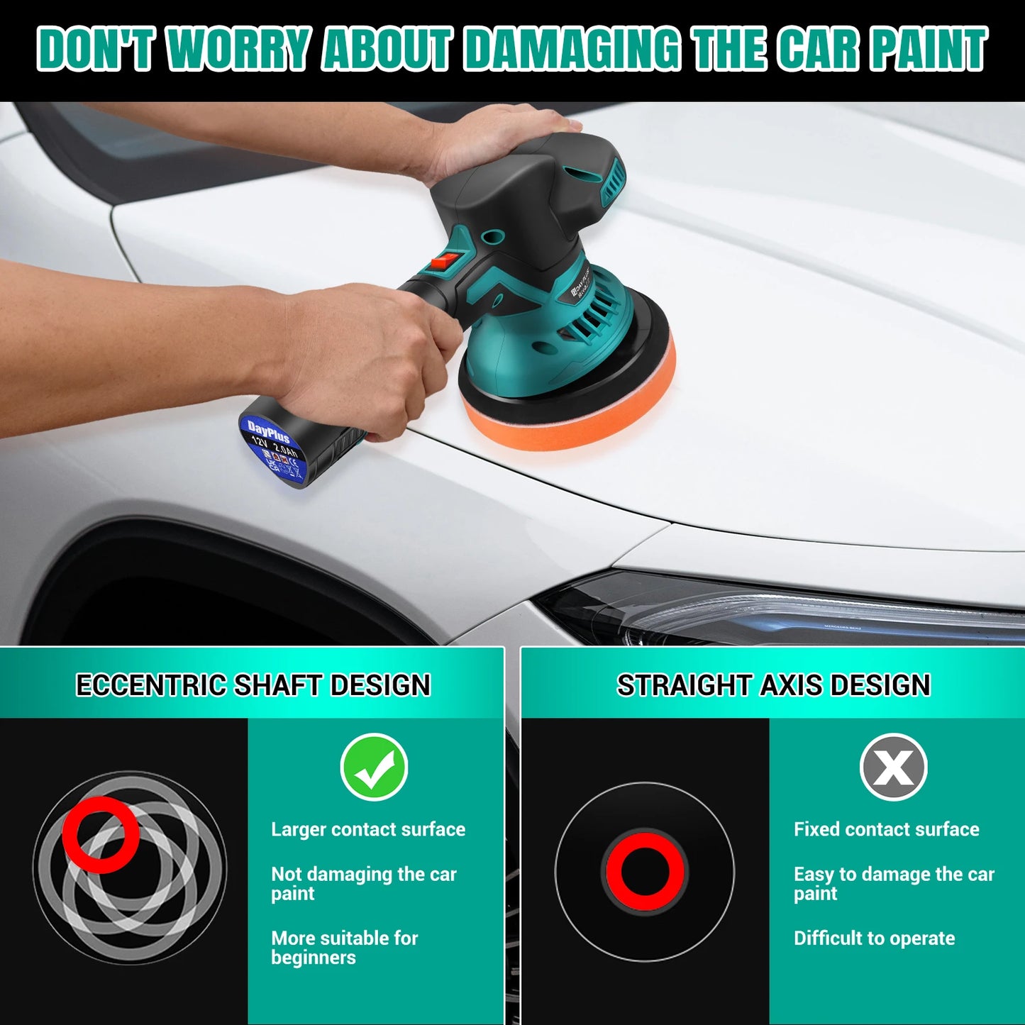 12V Cordless Car Buffer Polisher,6 Variable Speed Car Polishing Kit, For Car Detailing/Polishing/Waxing/Scratch Removing