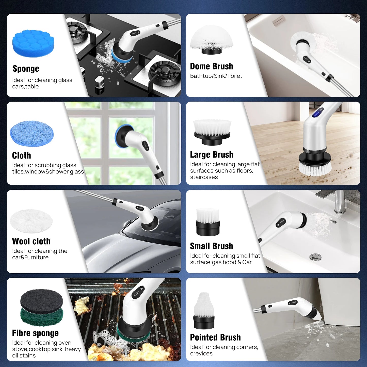 Cordless Electric Spin Scrubber,10-in-1 Multifunctional Spin Scrubber Kitchen Bathroom Cleaning Brush Rotary Cleaner