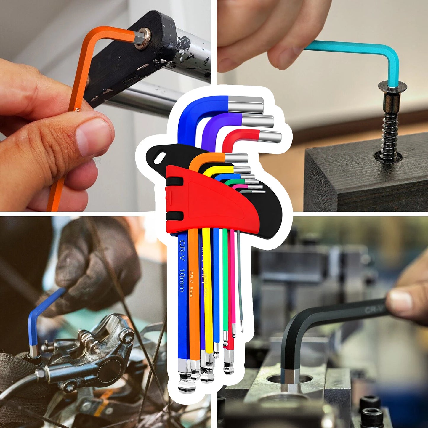 Allen Key Set Socket Folding Wrench Hex Metric 9Pcs/Set Ball End Long Wrench Colour Coded Alan Keys 1.5mm - 10mm