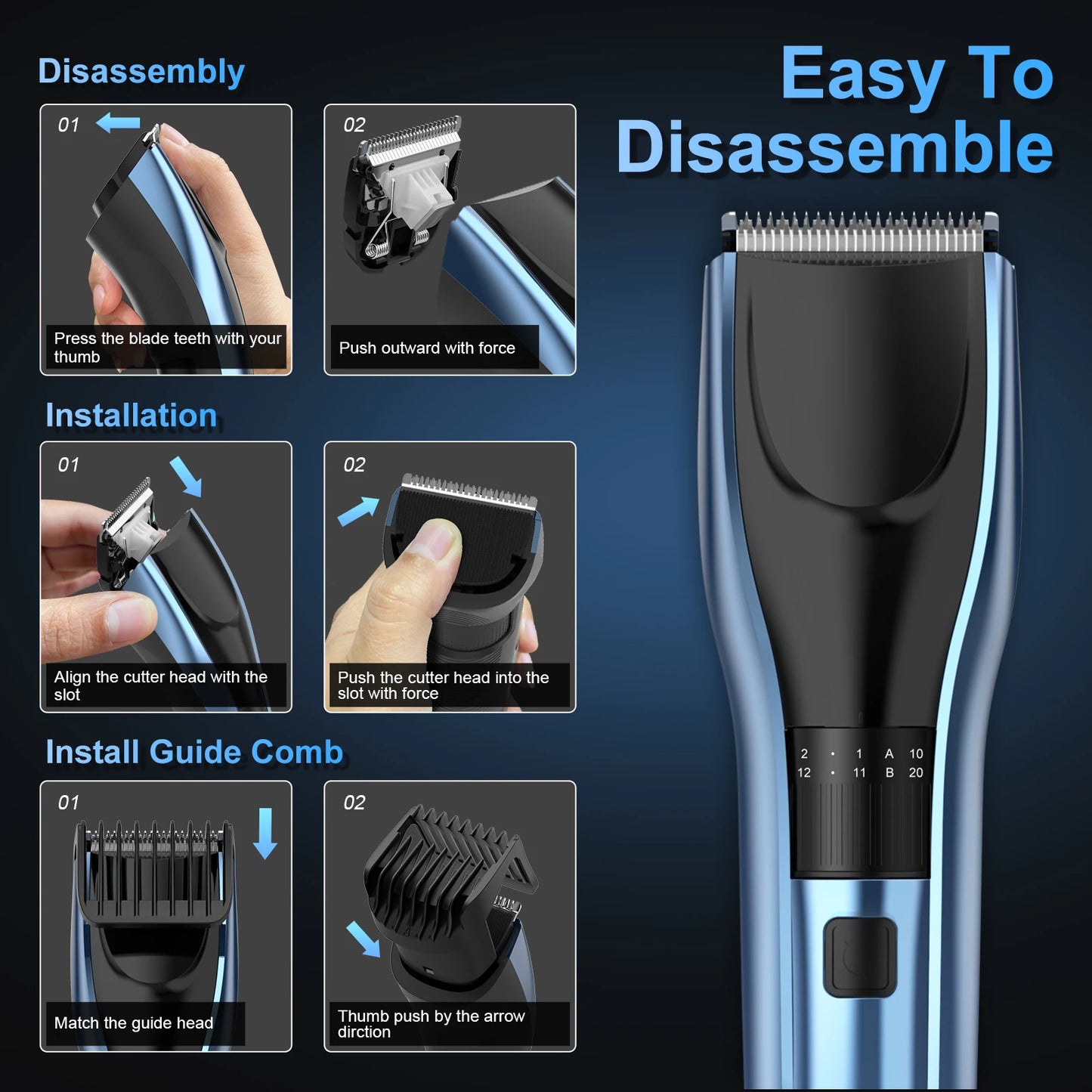 Sejoy Electric Hair Clipper For Men, 20 Gears Adjustable Hair Cut Machine Hair Trimmer Professional Rechargeable Hair Cut Barber