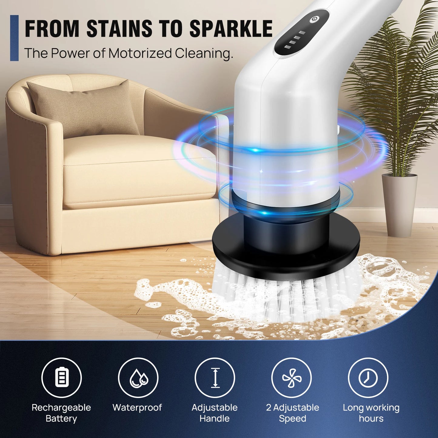 BRIEFNESS Cordless Electric Cleaning Brush 10in1 Multifunctional Spin Scrubber Kitchen Bathroom Rotary Cleaner Household