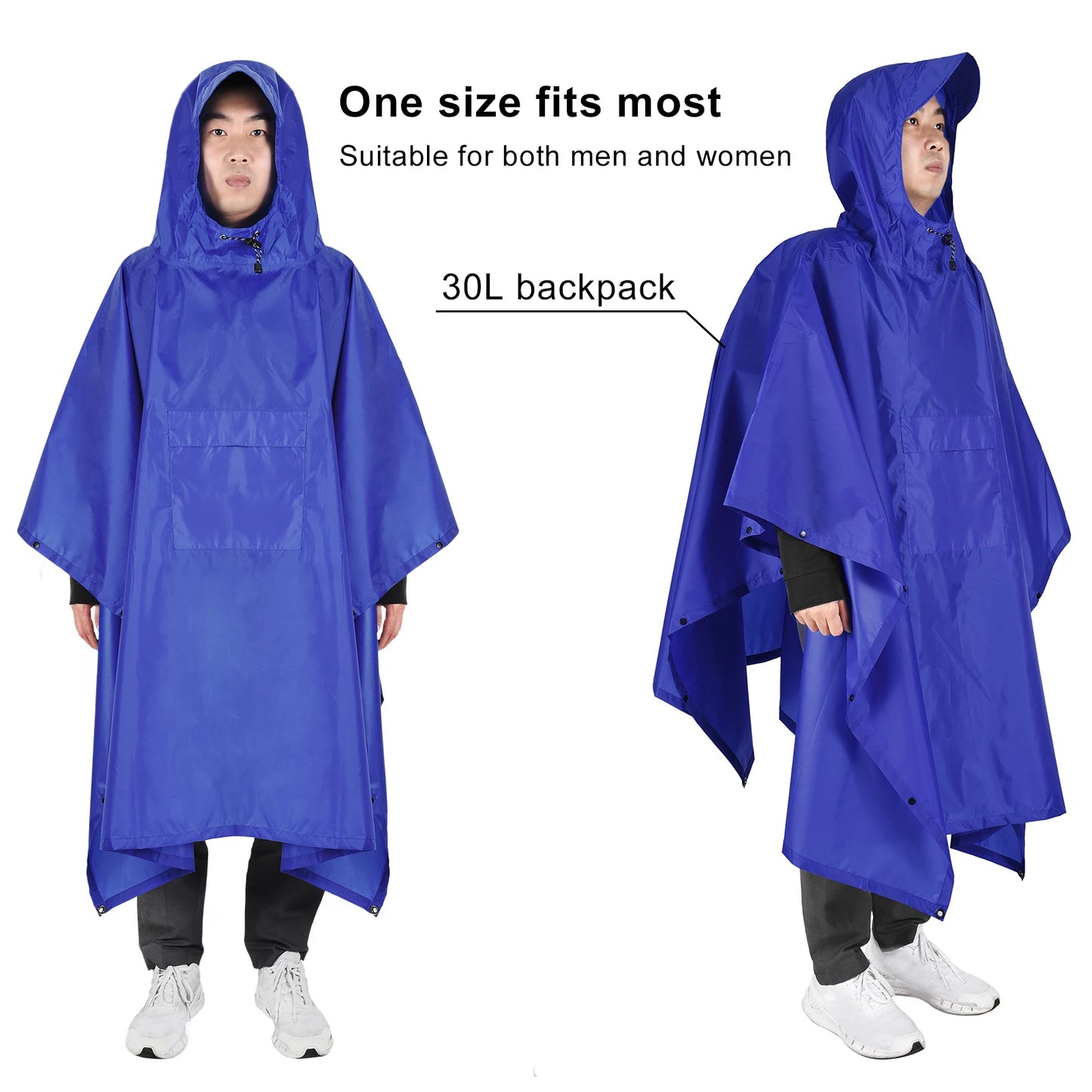 Hooded Lightweight Rain Poncho with Pocket | Waterproof Rain Gear & Sun Shelter for Camping, Hiking & Travel