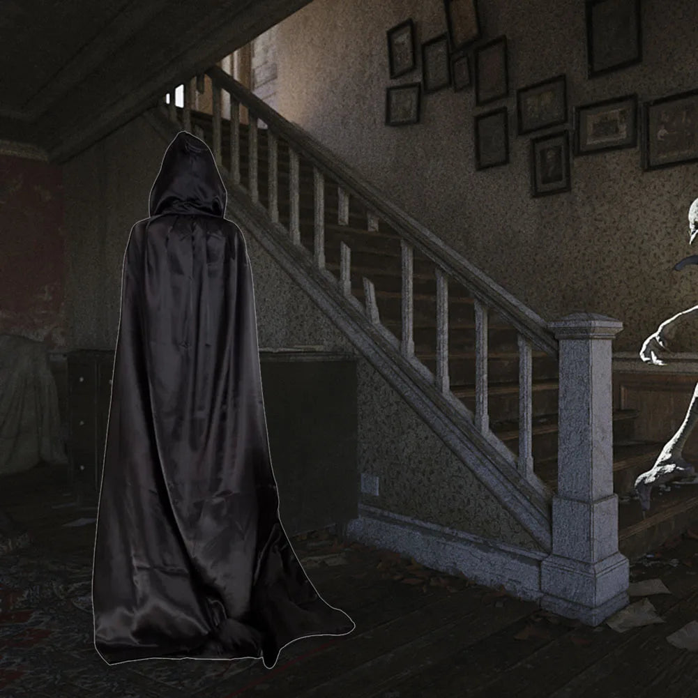 1 Piece of Halloween Cape With 3 Sizes Available It is a Black Grim Reaper Cloak Made of Party Satin Featuring a Stand-up Collar