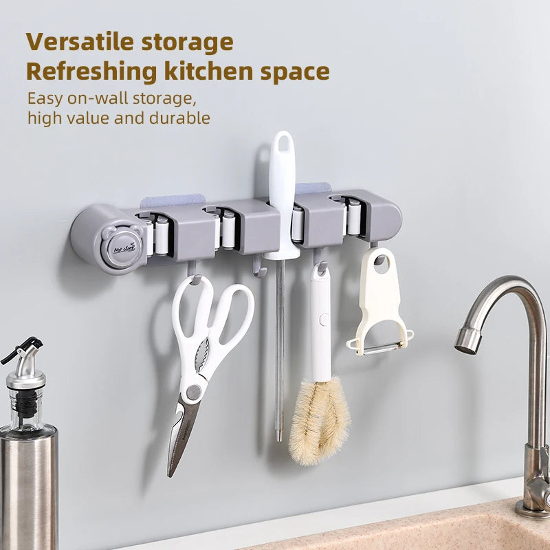 Wall Mounted Mop Organizer Broom Holder Mop Clip Stand Brush Rack Hanging Pipe Hook Kitchen Storage Bathroom Accessories Tools