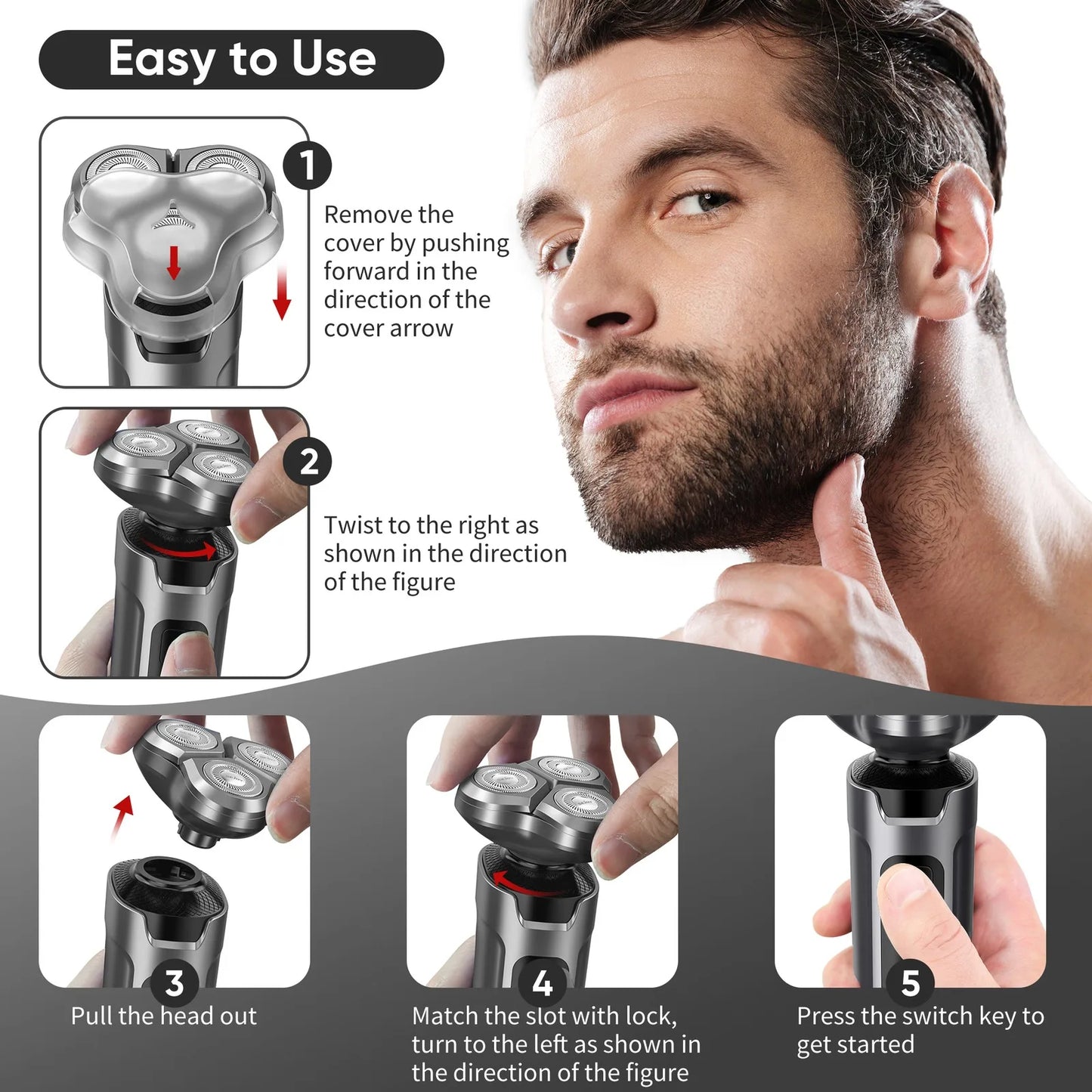 Sejoy 5 in 1 Electric Razor Shaver Barber for Men Rechargeable with Beard Trimmer Portable Shavers for Travel