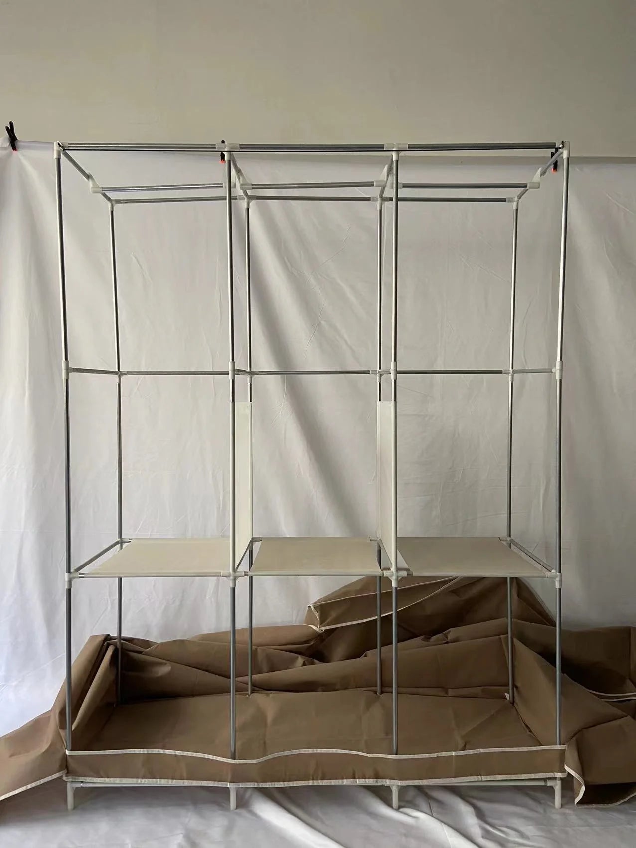 Large Heavy-Duty Fabric Canvas Wardrobe Closet with Hanging Rail & Shelving Storage