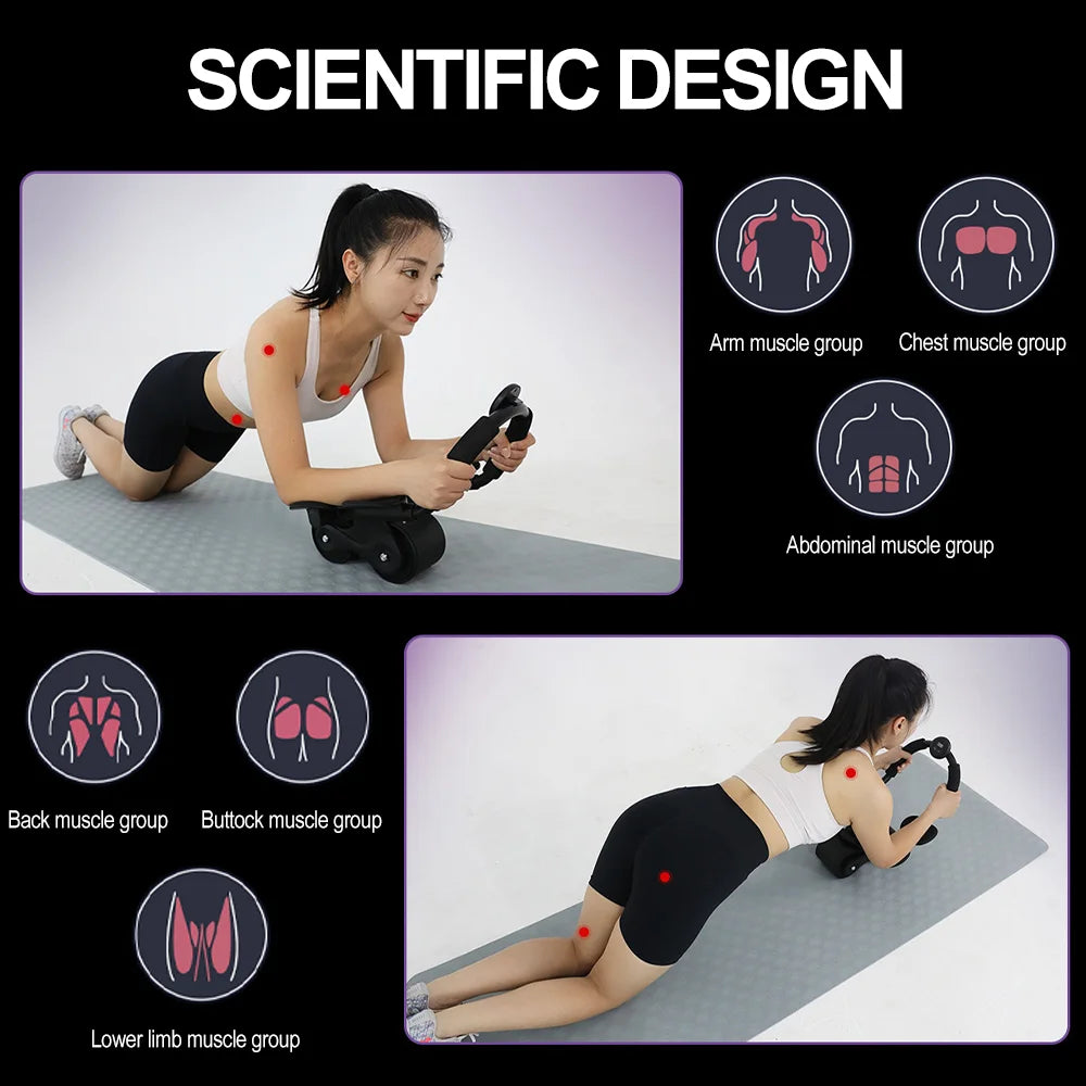 2-Wheel Ab Roller with Elbow Support Auto Rebound Abdominal Trainer Anti-Slip Handle & Counter Display for Core Workout