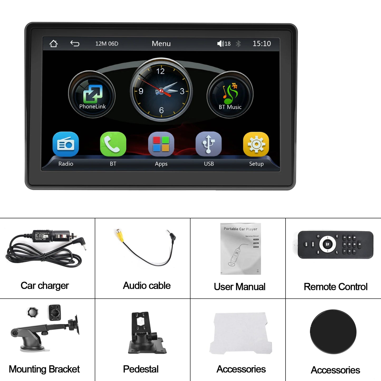 Podofo 7'' Wireless Carplay Android auto Monitor Car MP5 Player For Universal Bluetooth FM Radio Receiver TF/USB Rear View