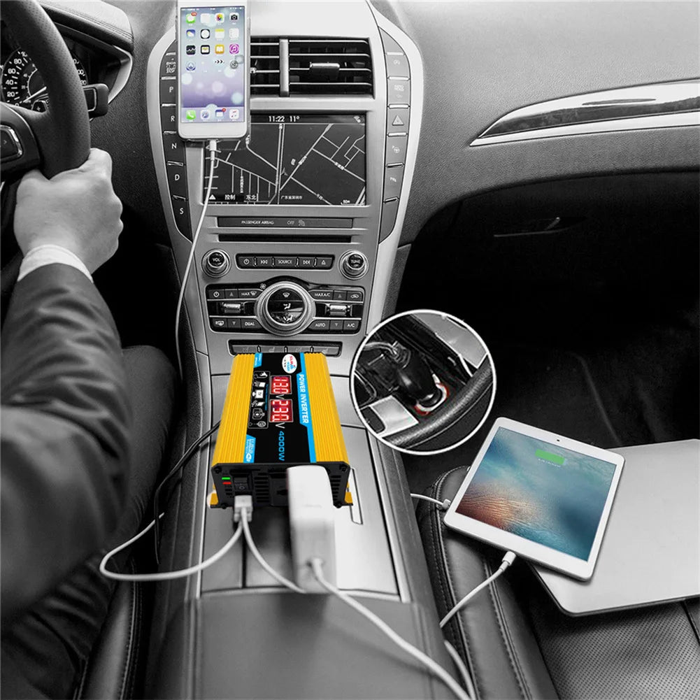 4000W Car Power Inverter DC 12V to AC 220V/110V Dual LCD Digital Display Voltage Transformer Car Charger Converter Adapter
