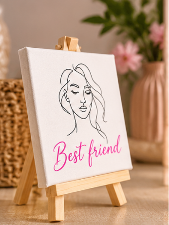 Best Friend Mini Canvas Art with Wooden Easel – Handmade Friendship Gift & Desk Décor