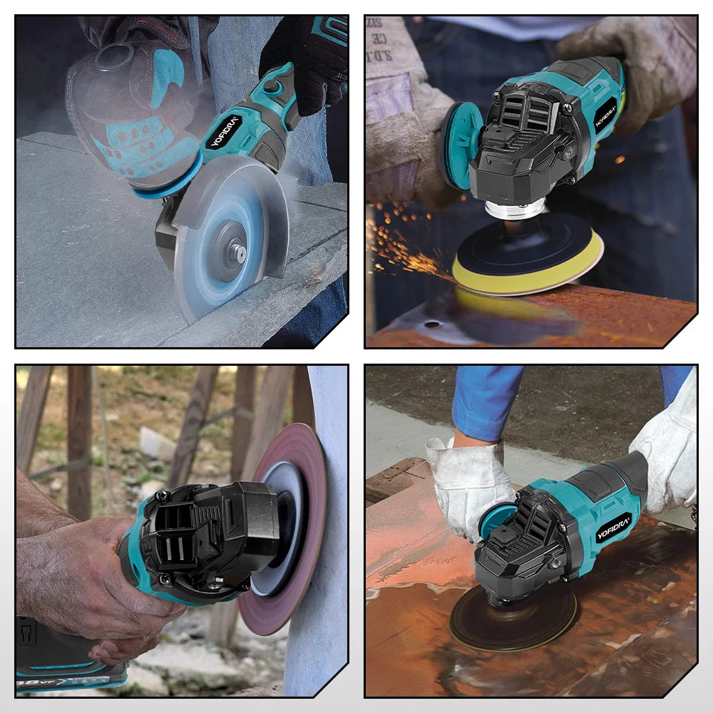 YOFIDRA 2in1 125mm Electric Brushless Angle Grinder 3Gears Woodworking Polisher Cutter Machine Power Tool For Makita Battery Pin