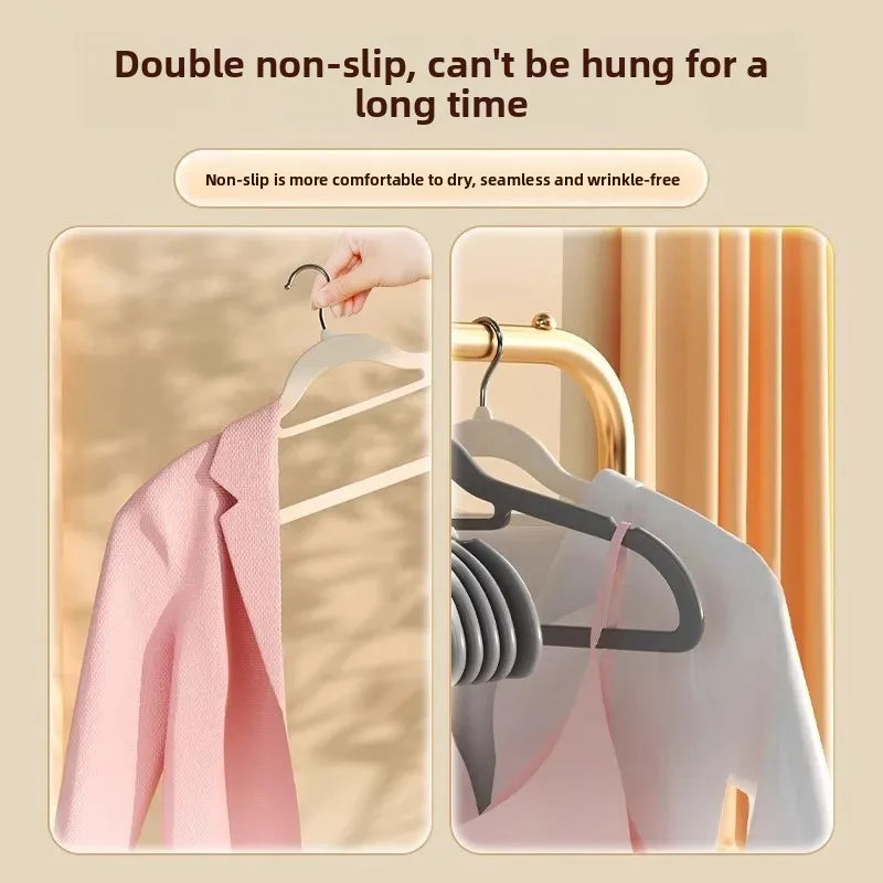 Home Use Flocking Clothes Hanger Anti-Slip Shirt Drying Rack Store Shoulder Corner Seamless Hanging Closet Storage Tool
