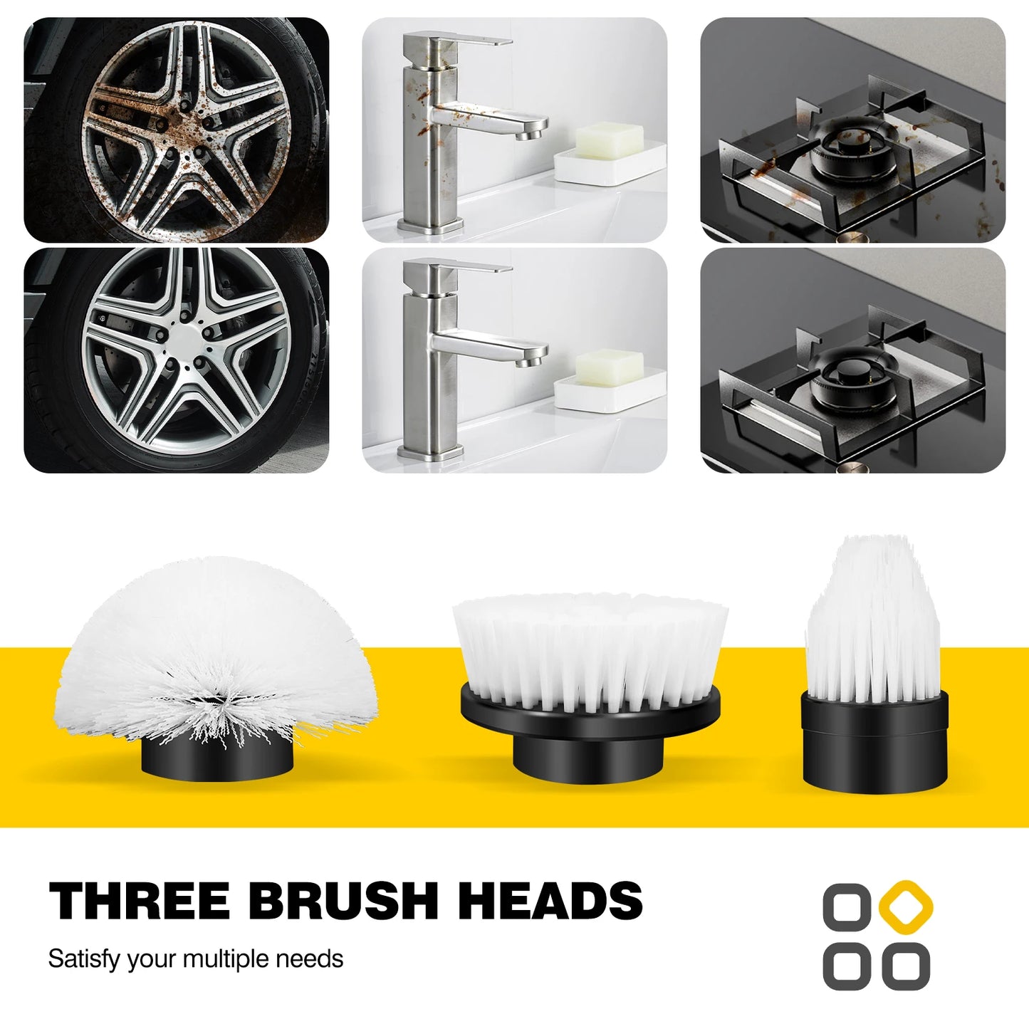 WEIRONG - Household 3 In 1 Electric Cleaning Brush Cordless Rechargeable Shower Washer White Spin Scrubber Quickly Clean Dirty