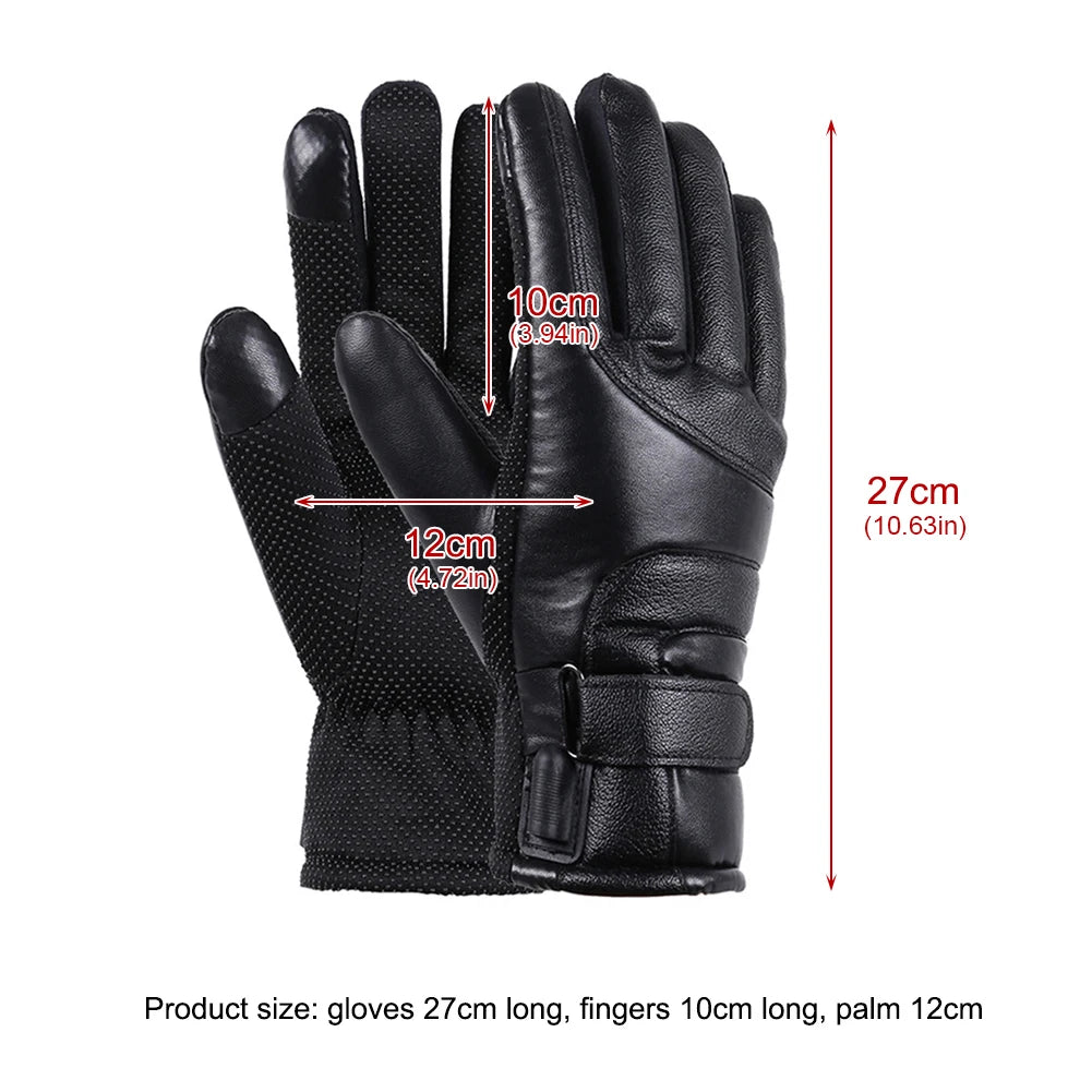 USB Heated Gloves Waterproof Thermal Heated Gloves PU Leather Heating Gloves Soft Winter Outdoor Warm Gloves for Off Road Skiing