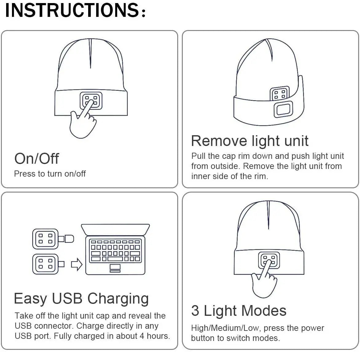 Unisex Winter Knitted Knit Hat Beanie Cap Comfy Woolly Warm Plain LED Head Torch