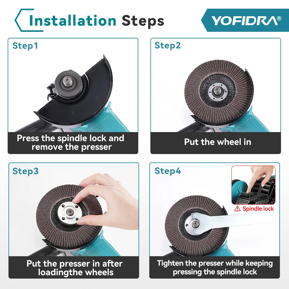 YOFIDRA 2in1 125mm Electric Brushless Angle Grinder 3Gears Woodworking Polisher Cutter Machine Power Tool For Makita Battery Pin