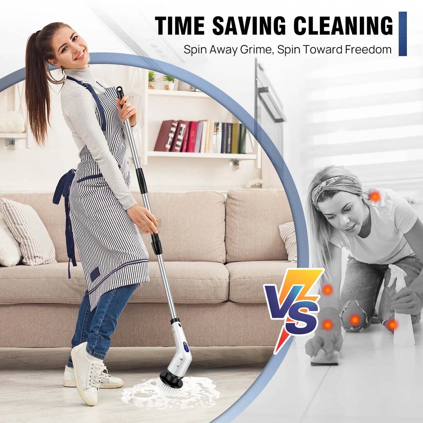 BRIEFNESS Cordless Electric Cleaning Brush 10in1 Multifunctional Spin Scrubber Kitchen Bathroom Rotary Cleaner Household