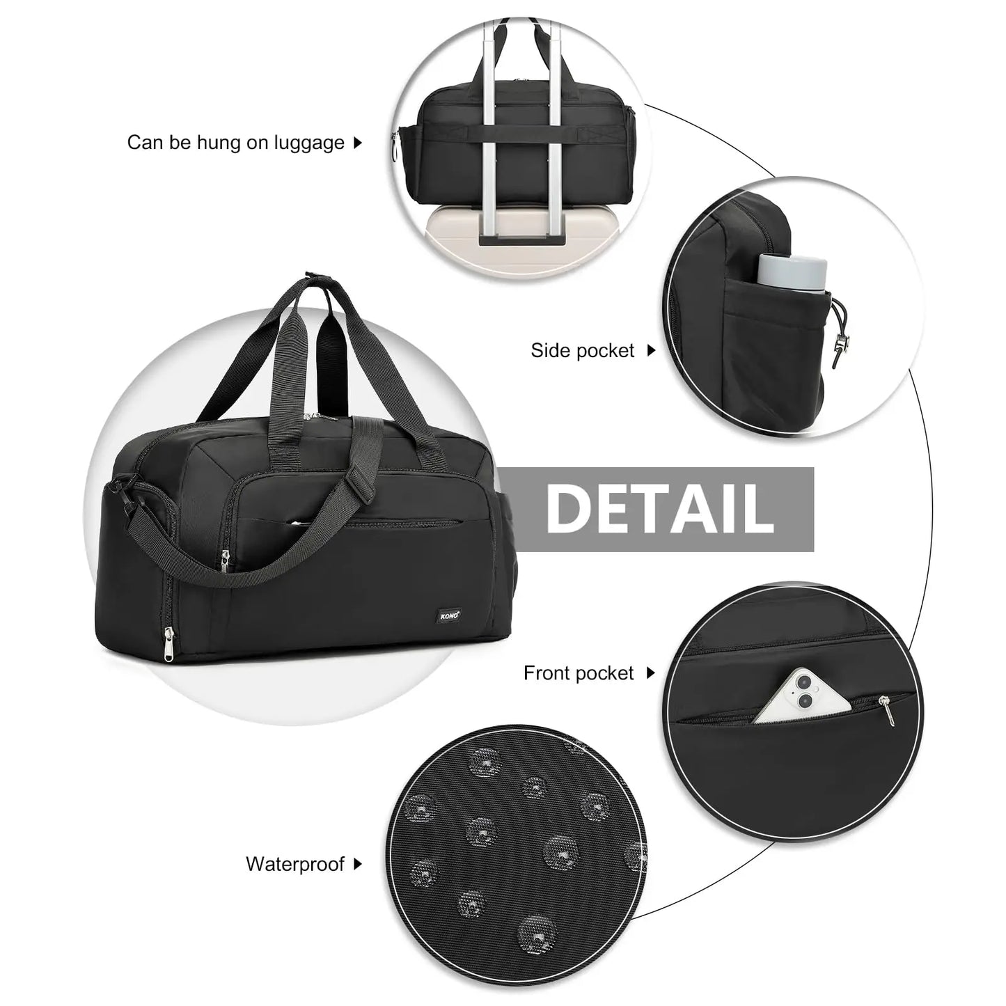 Kono Sports Duffle Bag with Shoes Compartment and Shoulder Strap Waterproof Gym Bag for Men and Women
