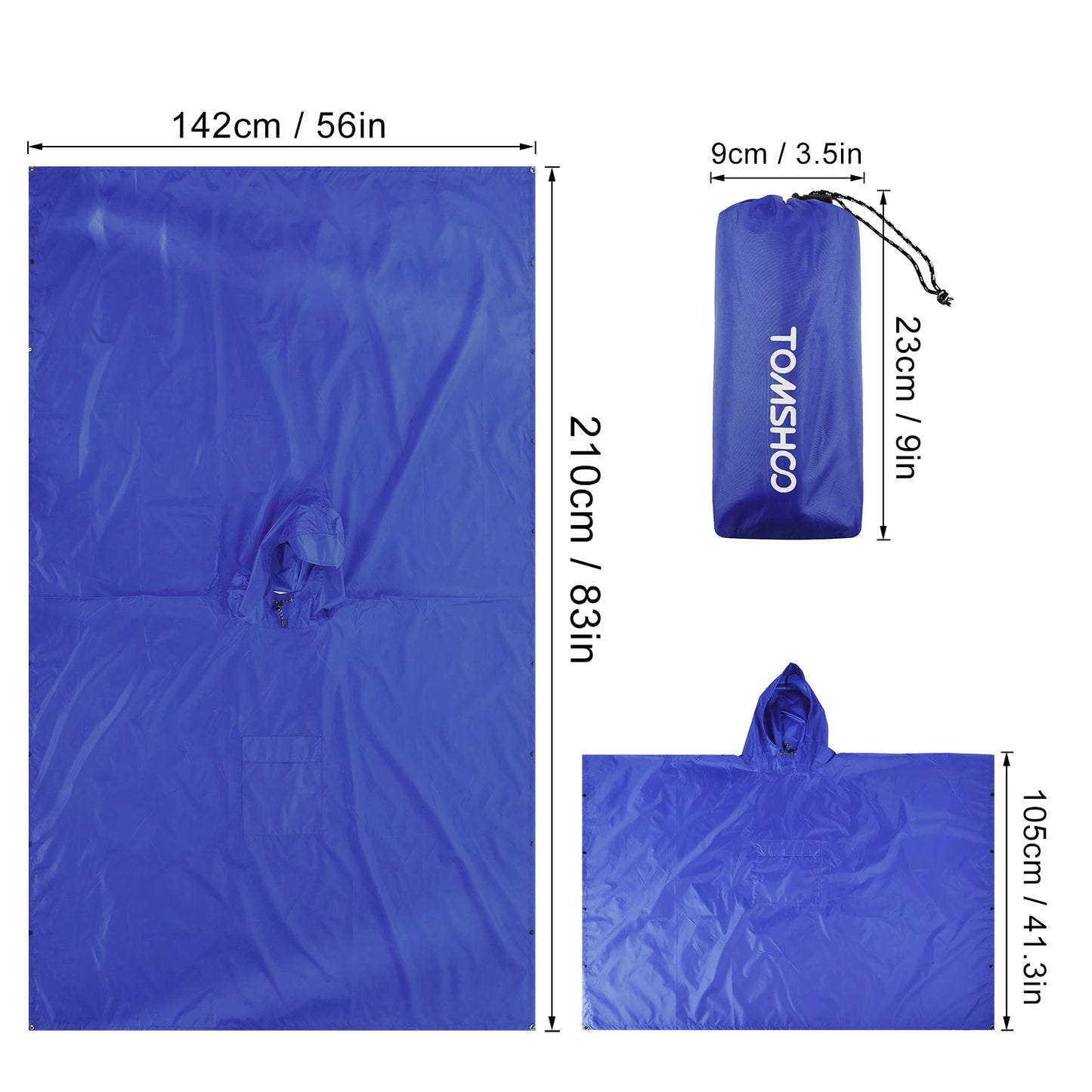 Hooded Lightweight Rain Poncho with Pocket | Waterproof Rain Gear & Sun Shelter for Camping, Hiking & Travel