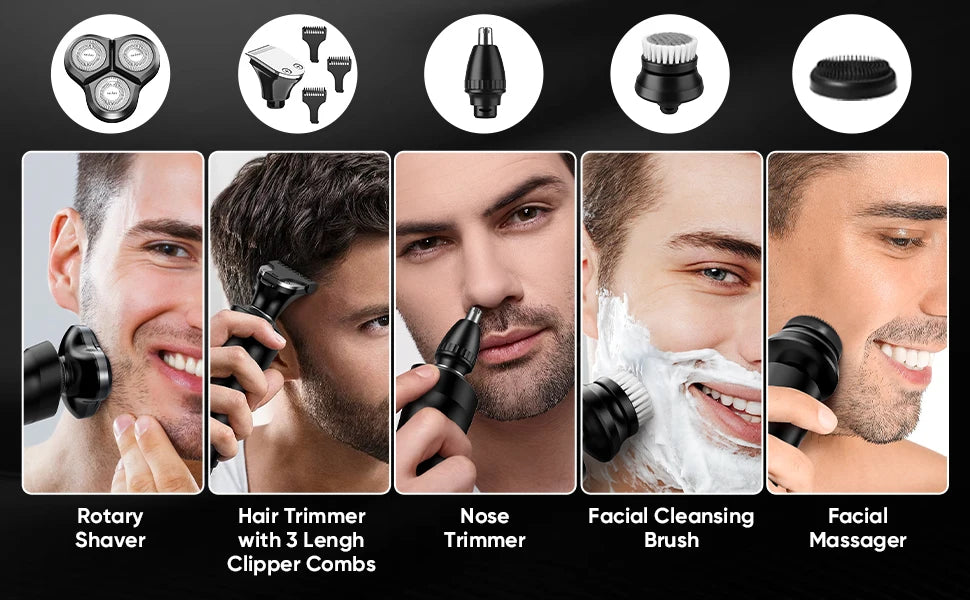 Sejoy Shaver Barber for Men 5 in 1 Electric Razor Rechargeable with Beard Trimmer Lithium Battery Portable Shavers for Travel